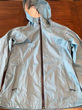 Eddie Bauer Light Blue Hooded Rain Jacket NWOT